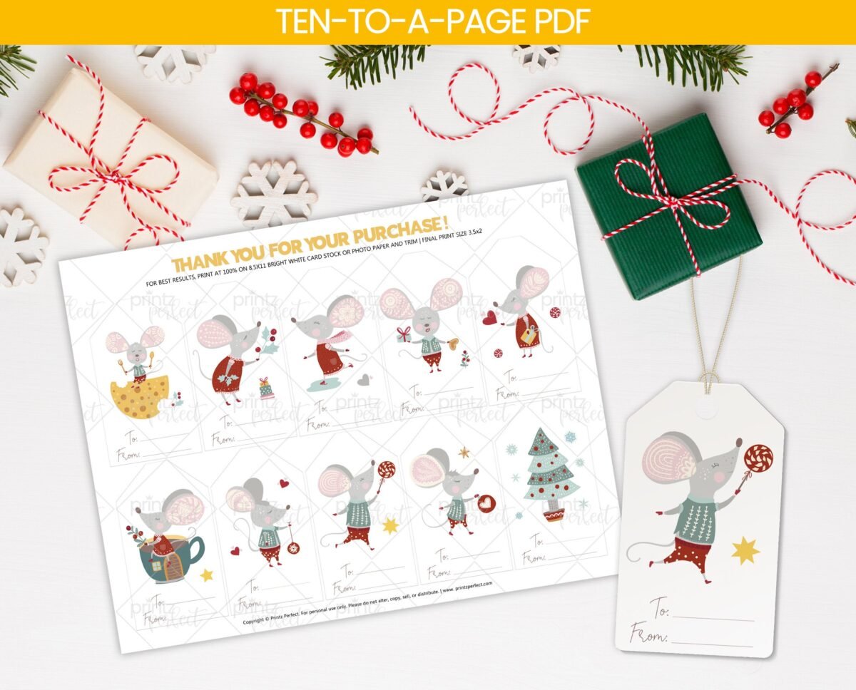 printable christmas mice mouse gift tags set of 5 instant download gift exchange friend teacher school staff holiday 60120303