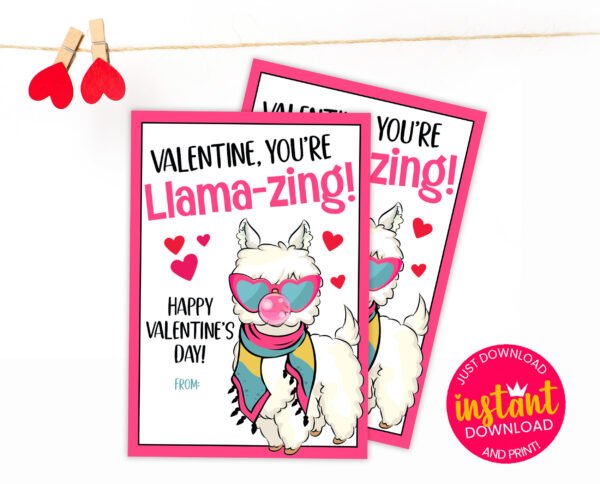 printable classroom valentines llama youre llama zing gift tag card digital valentines friend pta teacher instant download 6011e3a0