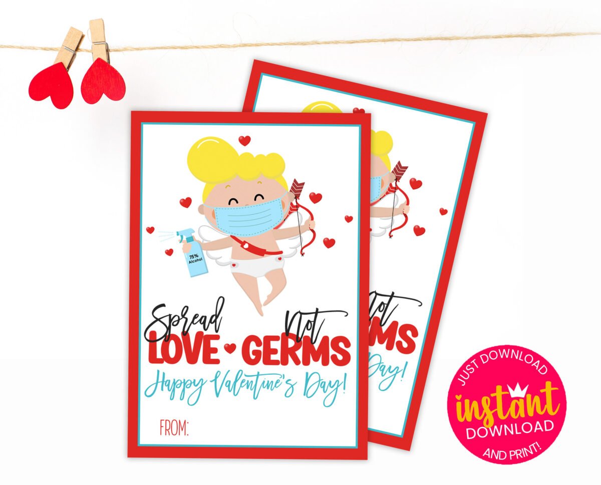 printable classroom valentines spread love not germs gift tag card digital valentines friend pta teacher instant download 6011e3f7