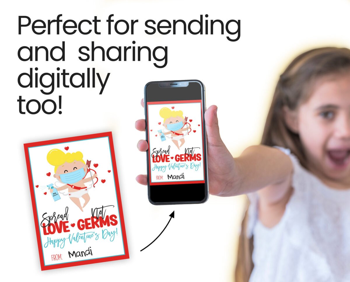 printable classroom valentines spread love not germs gift tag card digital valentines friend pta teacher instant download 6011e42c